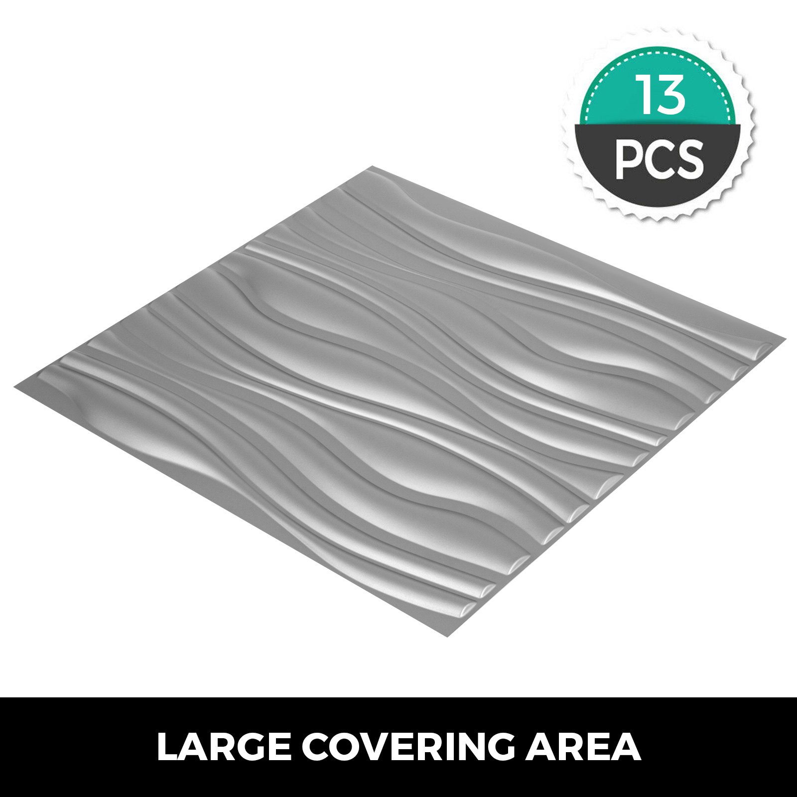 Vevor Plastic 3d Art Wall Panel Pvc Wave Wall Design, Silver, 13 Panels 35 Sf