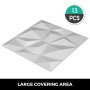 VEVOR 13 Pack 19.7x19.7Inches Diamond White 3D PVC Wave Panels for Interior Wall Decor Textured 3D Wall Tiles 32 Sq Ft
