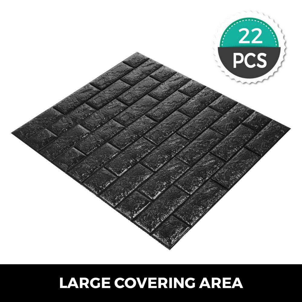 VEVOR 3D Foam Wall Panels 22 Pack 3D Brick Wall Panel 27.5x30.5 Inches PE Foam Wallpaper 126Sqft Black Brick Wallpaper 3D self Adhesive Wall Panels for Bathroom Kitchen Living Room Home Decoration