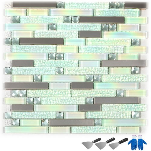 Glass Backsplash Tile 6 Sq Feet Interlocking Tile Mosaic Tile For Kitchen Decor