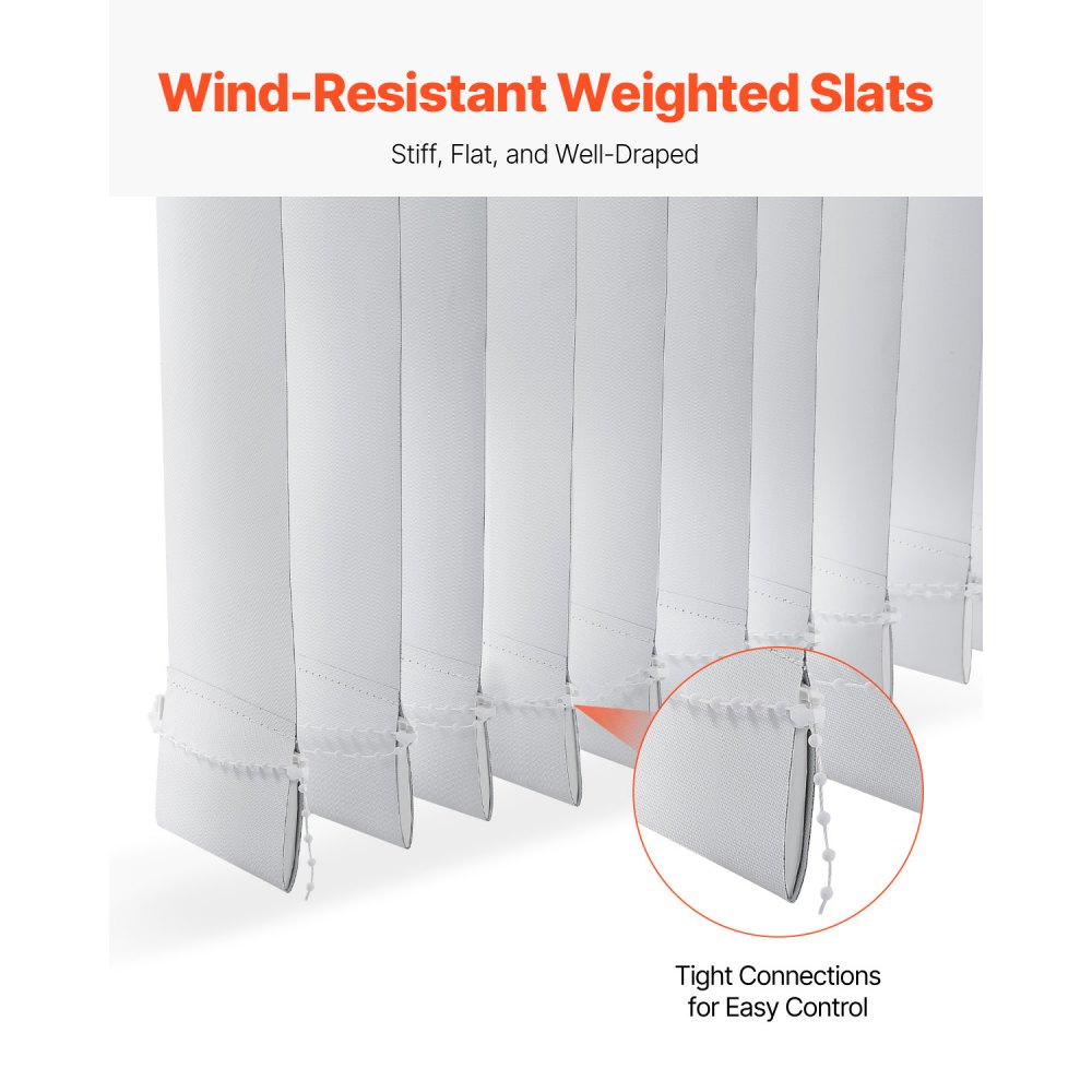 VEVOR Vertical Blind Replacement Slats, 10 Pcs Blind Slats with Connector, Counterweight Block, and Rope, Smooth Surface Polyester, Adjustable for Bedroom, Office, Living Room, Conference Room, White