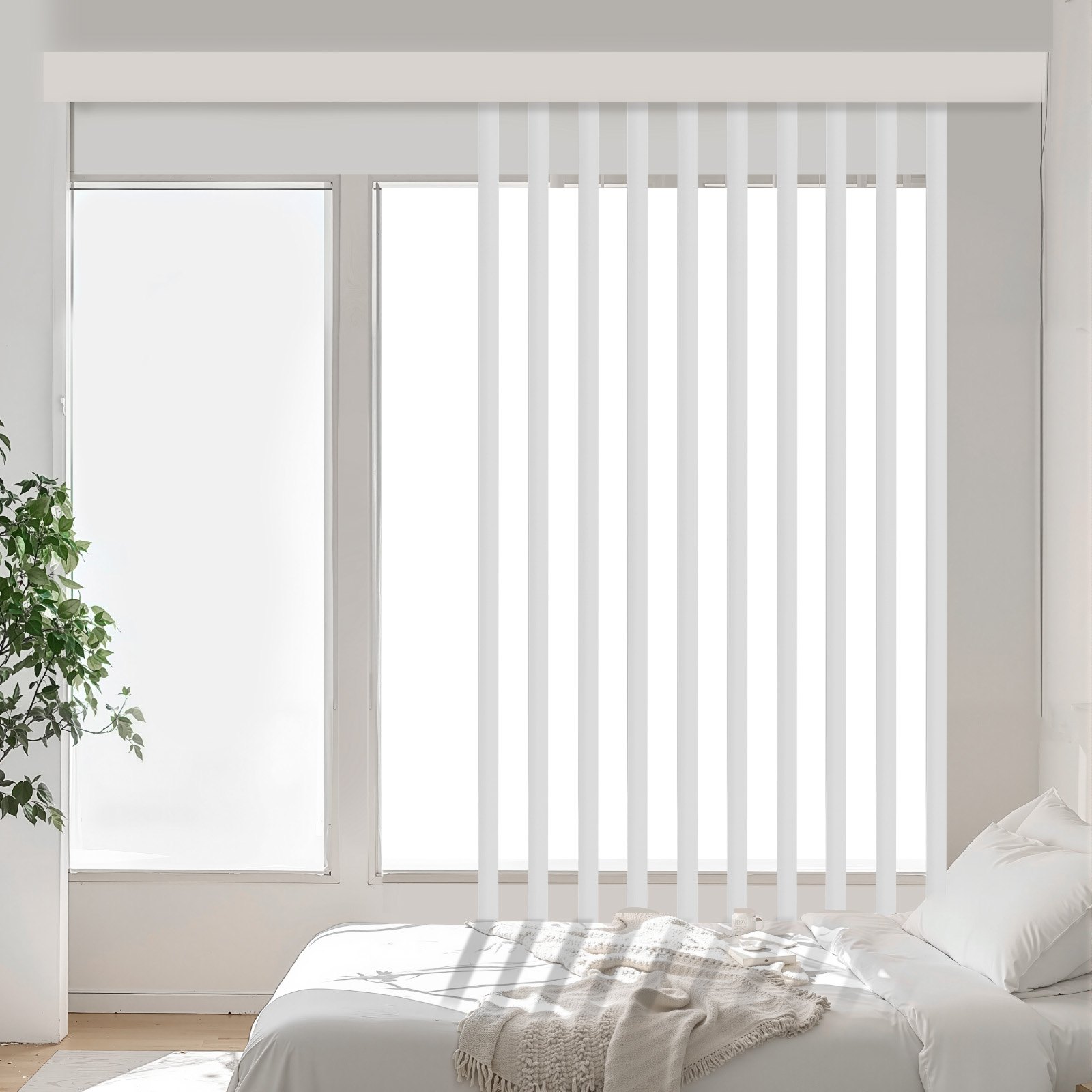 VEVOR Vertical Blind Replacement Slats, 10 Pcs Blind Slats with Connector, Counterweight Block, and Rope, Smooth Surface Polyester, Adjustable for Bedroom, Office, Living Room, Conference Room, White