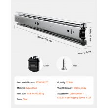 Drawer Cabinet Slides Side Mount 22 inch 10 Pairs 100 LB Load Replacement