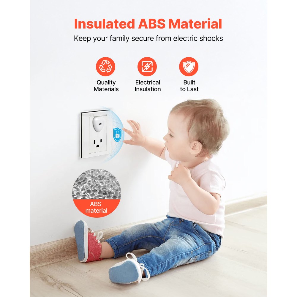 VEVOR Outlet Covers, 70 Pack, Plug Covers for Electrical Outlets, Secure Electric Socket Protector Caps with Shock Prevention, Easy Installation, Insulated ABS, for Home Wall Power Sockets, White