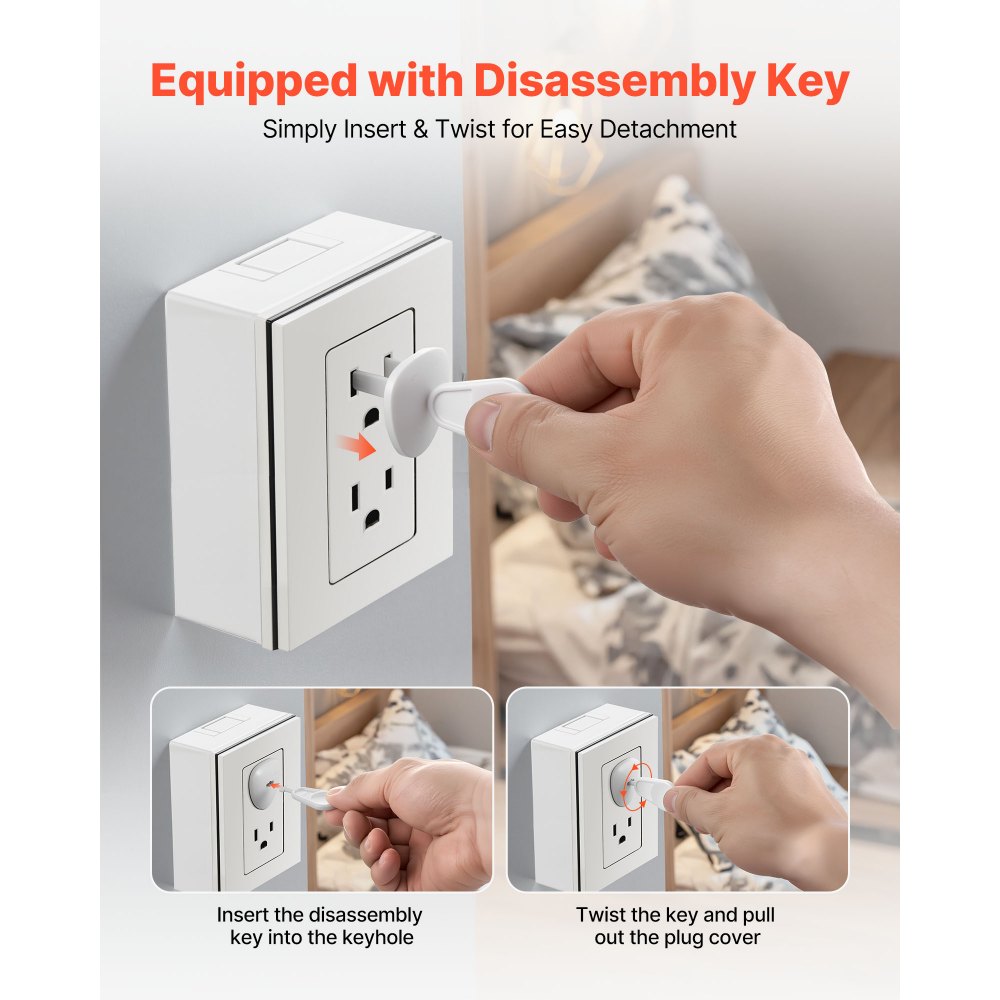 VEVOR Outlet Covers, 70 Pack, Plug Covers for Electrical Outlets, Secure Electric Socket Protector Caps with Shock Prevention, Easy Installation, Insulated ABS, for Home Wall Power Sockets, White