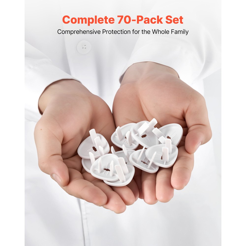 VEVOR Outlet Covers, 70 Pack, Plug Covers for Electrical Outlets, Secure Electric Socket Protector Caps with Shock Prevention, Easy Installation, Insulated ABS, for Home Wall Power Sockets, White