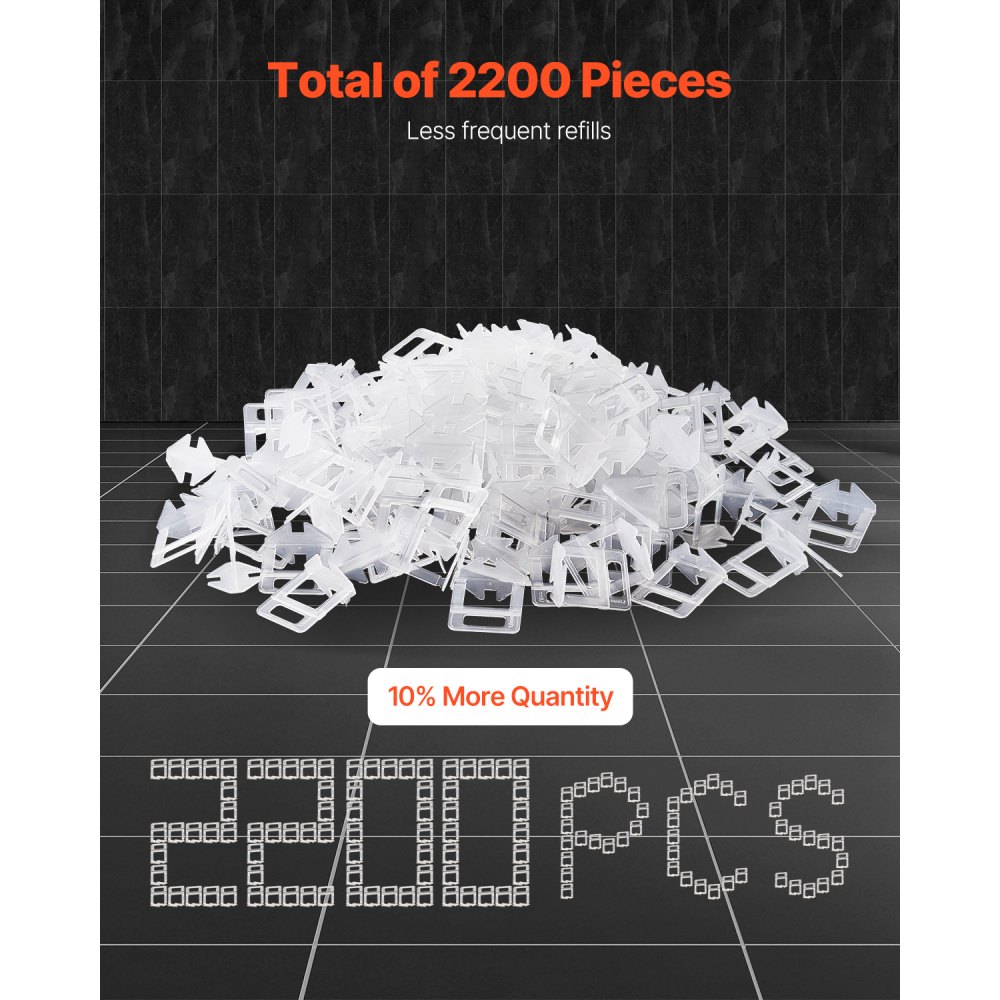 VEVOR Tile Leveling System Clips, 2200-Piece DIY Tile Leveler Spacers, 1/16"(1.5 mm) Tile Leveler Clips, Tile Leveling System Tile Installation Tools for Professional Ceramic Tile, Stone Installation