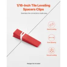 VEVOR Tile Leveling System Clips, 2000-Piece 1/16" Tile Spacers Clips Tile Tools, 1.5mm Floor Wall Spacer Tiling Tool Set, Tile Installation Tools for Professional Ceramic Tile and Stone Installation