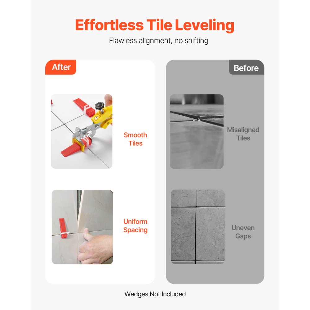 VEVOR Tile Leveling System, 1/8 Inch(3 mm) with 1pc Tile Plier, 700 PCS DIY Tile Leveler Spacers Clips and 200 PCS Reusable Wedges, Tile Tools Set for Professional Ceramic Tile and Stone Installation