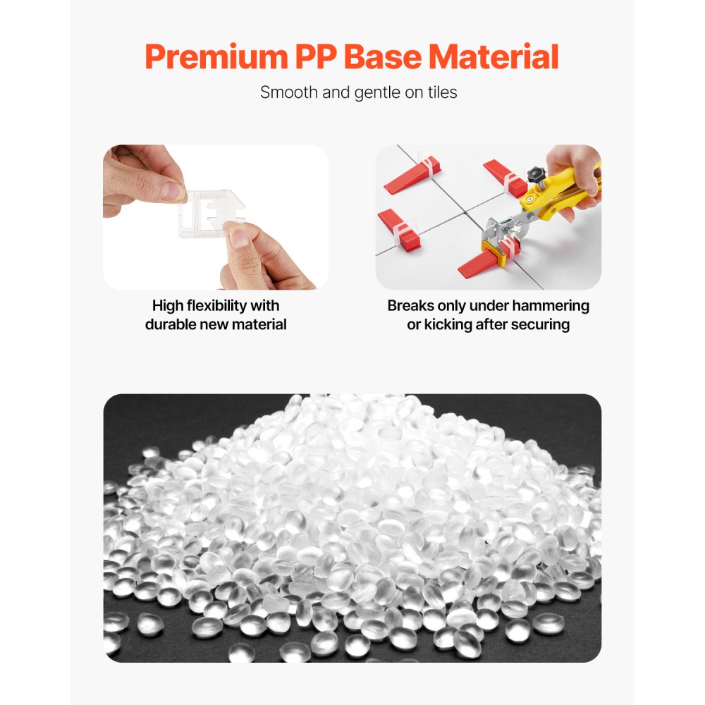 VEVOR Tile Leveling System, 1/8 Inch(3 mm) with 1pc Tile Plier, 700 PCS DIY Tile Leveler Spacers Clips and 200 PCS Reusable Wedges, Tile Tools Set for Professional Ceramic Tile and Stone Installation