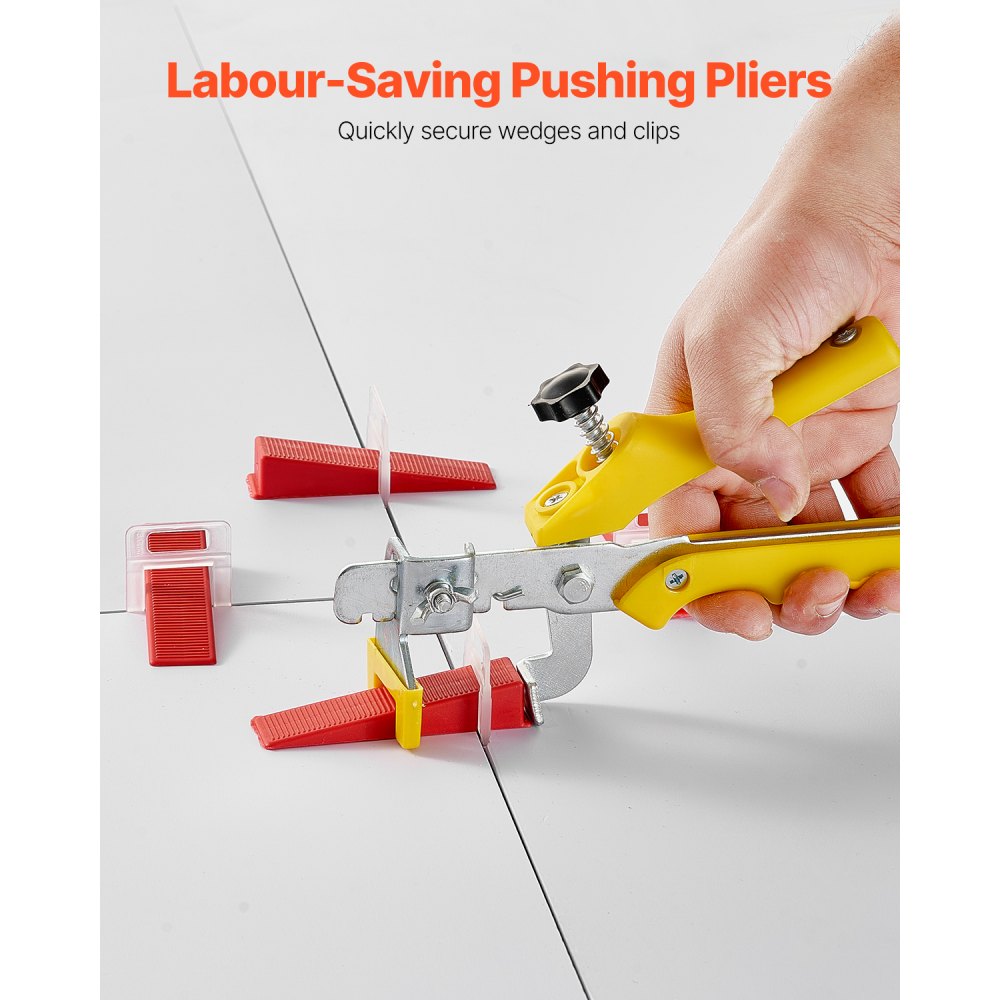 VEVOR Tile Leveling System, 1/8 Inch(3 mm) with 1pc Tile Plier, 700 PCS DIY Tile Leveler Spacers Clips and 200 PCS Reusable Wedges, Tile Tools Set for Professional Ceramic Tile and Stone Installation
