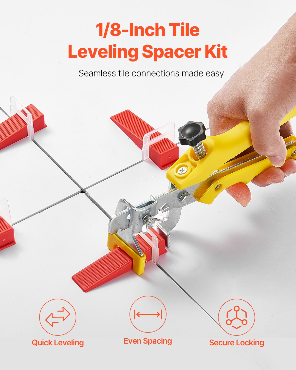 VEVOR Tile Leveling System, 1/8 Inch(3 mm) with 1pc Tile Plier, 700 PCS DIY Tile Leveler Spacers Clips and 200 PCS Reusable Wedges, Tile Tools Set for Professional Ceramic Tile and Stone Installation