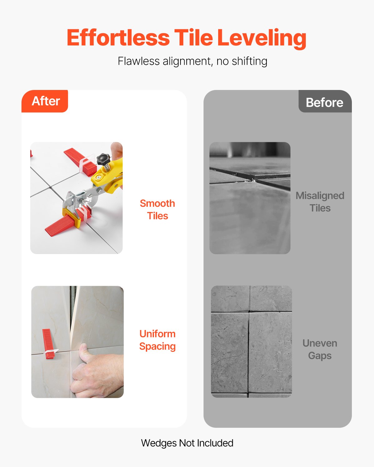 VEVOR Tile Leveling System, 1/8 Inch(3 mm) with 1pc Tile Plier, 700 PCS DIY Tile Leveler Spacers Clips and 200 PCS Reusable Wedges, Tile Tools Set for Professional Ceramic Tile and Stone Installation