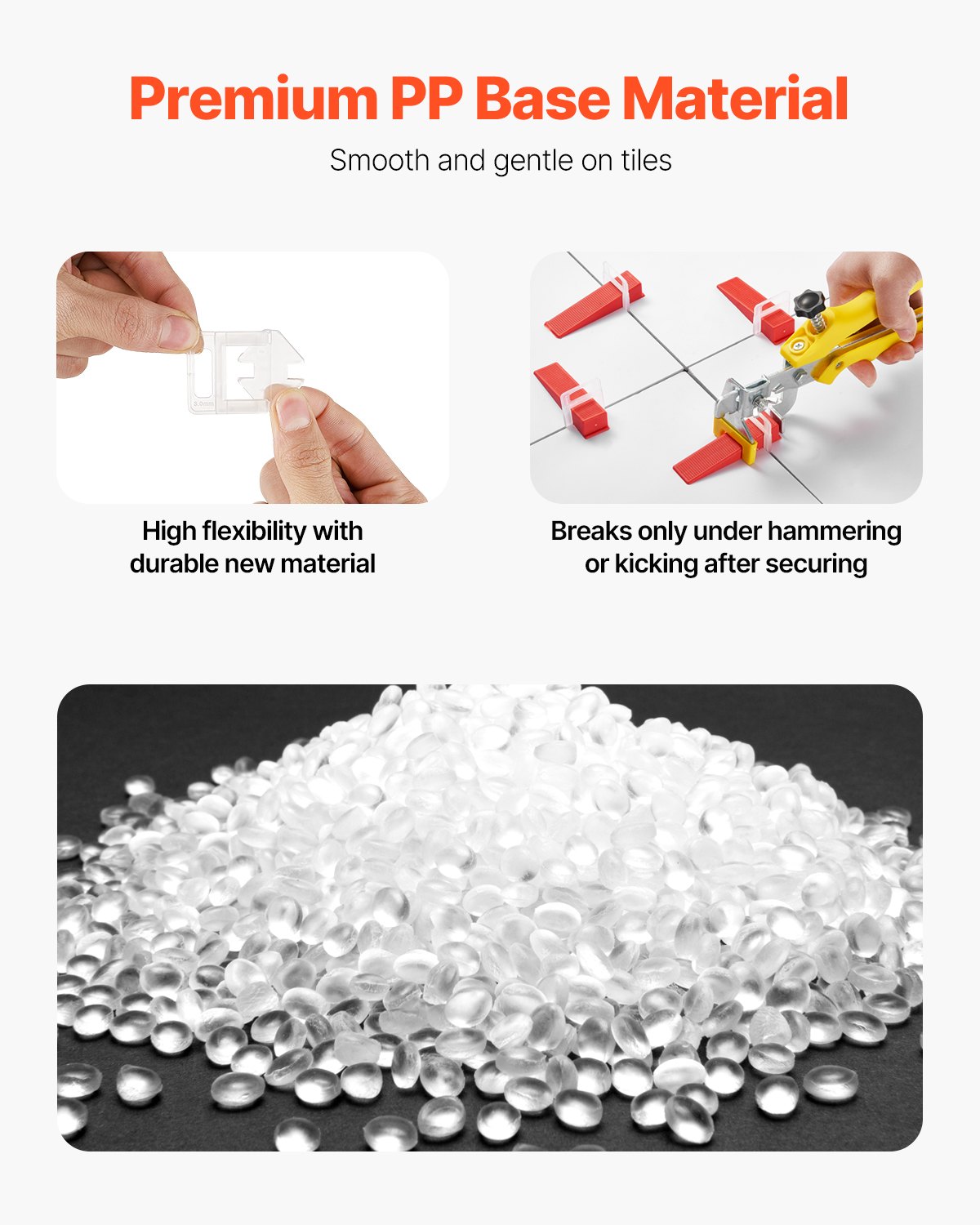 VEVOR Tile Leveling System, 1/8 Inch(3 mm) with 1pc Tile Plier, 700 PCS DIY Tile Leveler Spacers Clips and 200 PCS Reusable Wedges, Tile Tools Set for Professional Ceramic Tile and Stone Installation