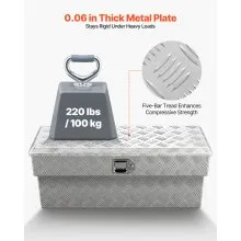 VEVOR Truck Bed Tool Box, Heavy Duty Aluminum Tool Box with Tread Patterns, Storage Toolbox Chest Organizer with Lock and Key, Ideal for Pickup, Truck Bed, RV, Trailer, 34 x 12 x 15.4 in, Silver