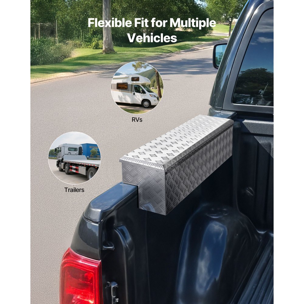 VEVOR Truck Bed Tool Box, Heavy Duty Aluminum Tool Box with Tread Patterns, Storage Toolbox Chest Organizer with Lock and Key, Ideal for Pickup, Truck Bed, RV, Trailer, 1219 x 340 x 330 mm, Silver