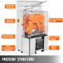 VEVOR commercial juicer with stainless steel body, orange basket, and on/off switch.