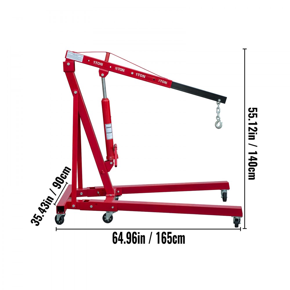 VEVOR Folding Engine Crane, 2200lbs Lifting Capacity Shop Crane, 1-Ton Hydraulic Engine Hoist, Cherry Picker With Telescopic Boom And Legs, Heavy Duty Steel Folding Shop Crane, Manual Engine Crane