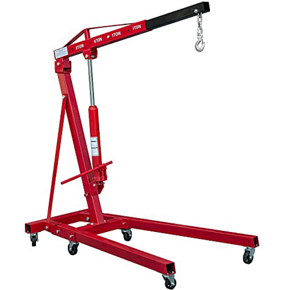 VEVOR Folding Engine Crane, 2200lbs Lifting Capacity Shop Crane, 1-Ton Hydraulic Engine Hoist, Cherry Picker With Telescopic Boom And Legs, Heavy Duty Steel Folding Shop Crane, Manual Engine Crane