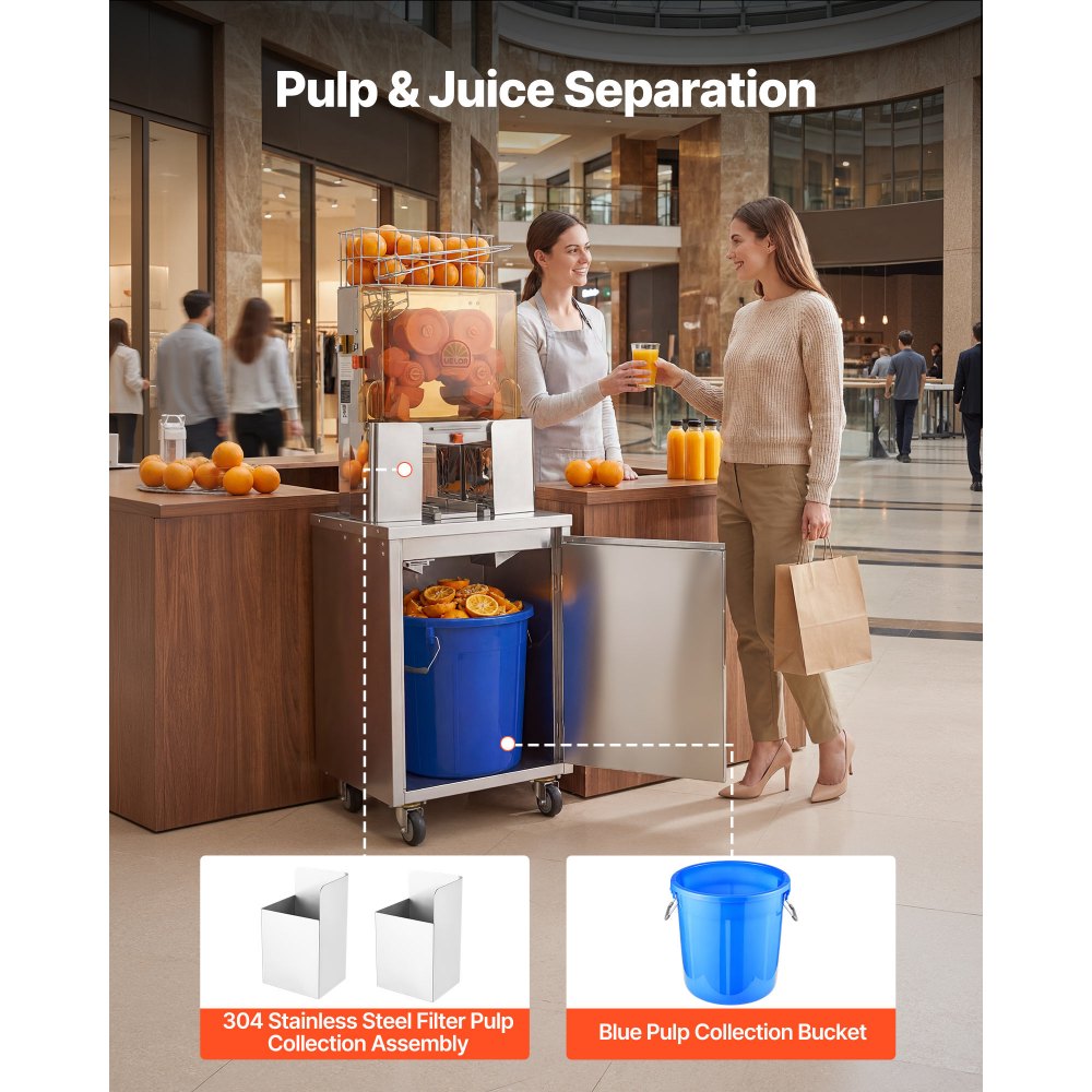 VEVOR Movable Base Cabinet for Orange Juicer, Thickened Stainless Steel, 4 Swivel Casters, Compatible with VEVOR NS2000E-2\NS2000E-2T\NS2000E-3 Semi-Automatic Feed Orange Juicer, Easy Installation