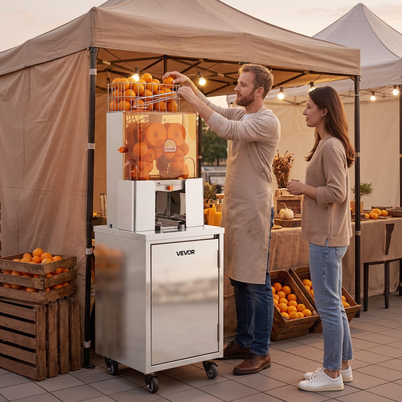 VEVOR Movable Base Cabinet for Orange Juicer, Thickened Stainless Steel, 4 Swivel Casters, Compatible with VEVOR NS2000E-2\NS2000E-2T\NS2000E-3 Semi-Automatic Feed Orange Juicer, Easy Installation