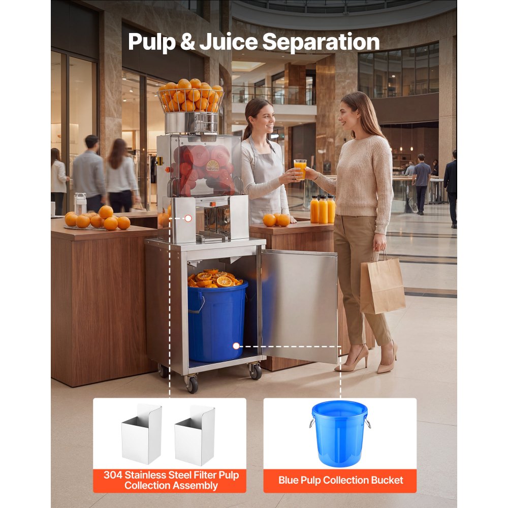 VEVOR Movable Base Cabinet for Orange Juicer, Thickened Stainless Steel Cabinet, 4 Swivel Casters, Compatible with VEVOR NS2000E-4\NS2000E-4P Fully Automatic Feed Orange Juicer, Easy Installation