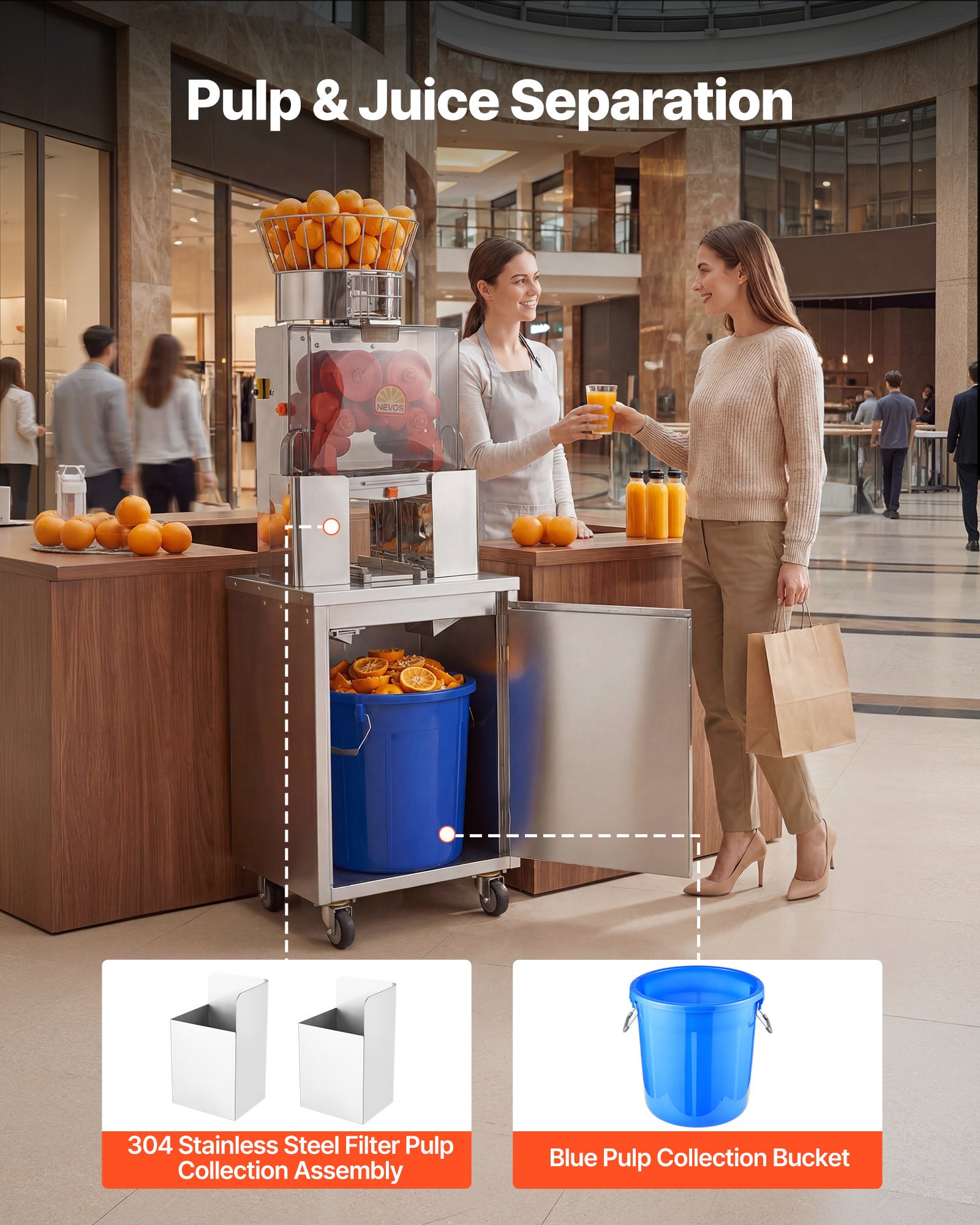 VEVOR Movable Base Cabinet for Orange Juicer, Thickened Stainless Steel Cabinet, 4 Swivel Casters, Compatible with VEVOR NS2000E-4\NS2000E-4P Fully Automatic Feed Orange Juicer, Easy Installation