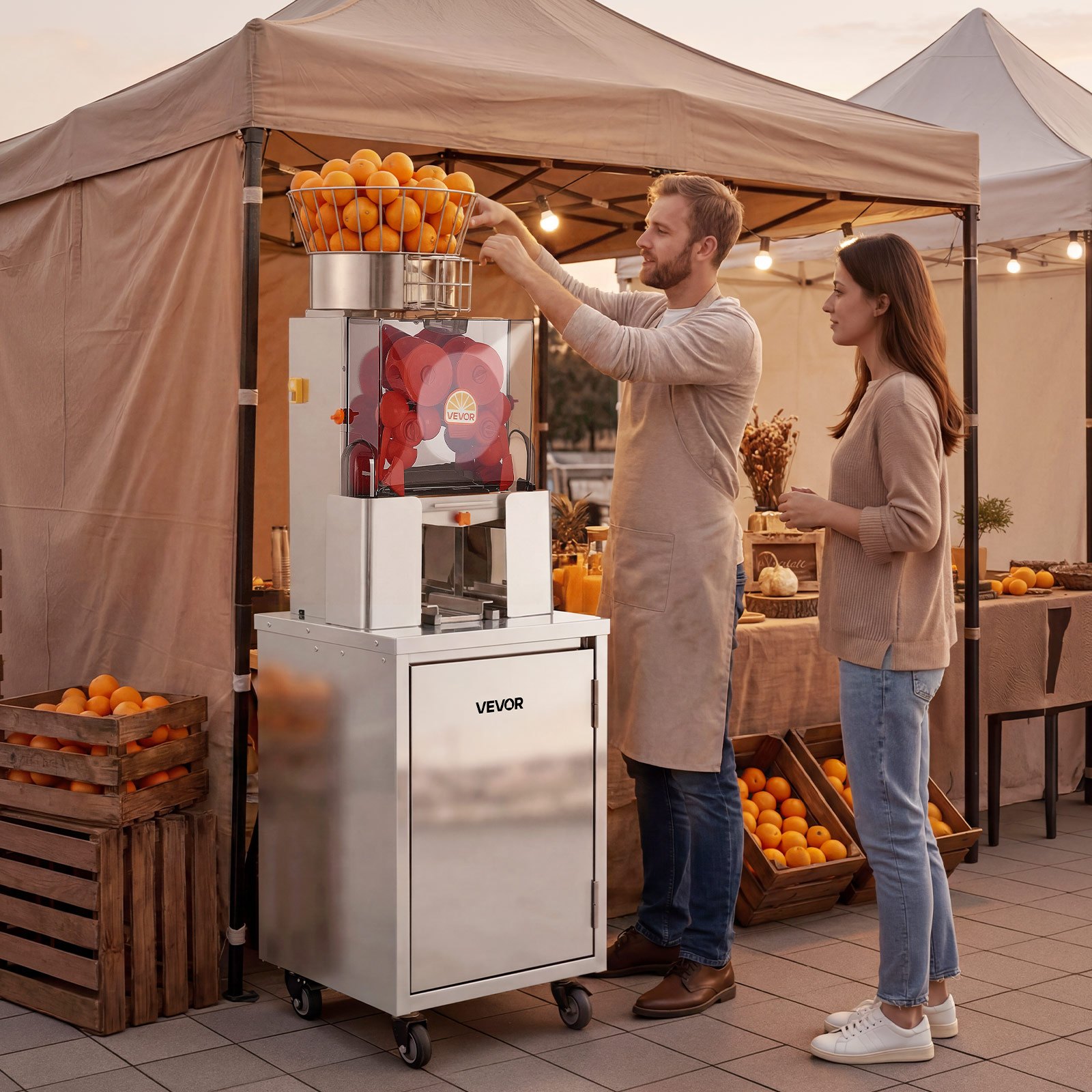 VEVOR Movable Base Cabinet for Orange Juicer, Thickened Stainless Steel Cabinet, 4 Swivel Casters, Compatible with VEVOR NS2000E-4\NS2000E-4P Fully Automatic Feed Orange Juicer, Easy Installation