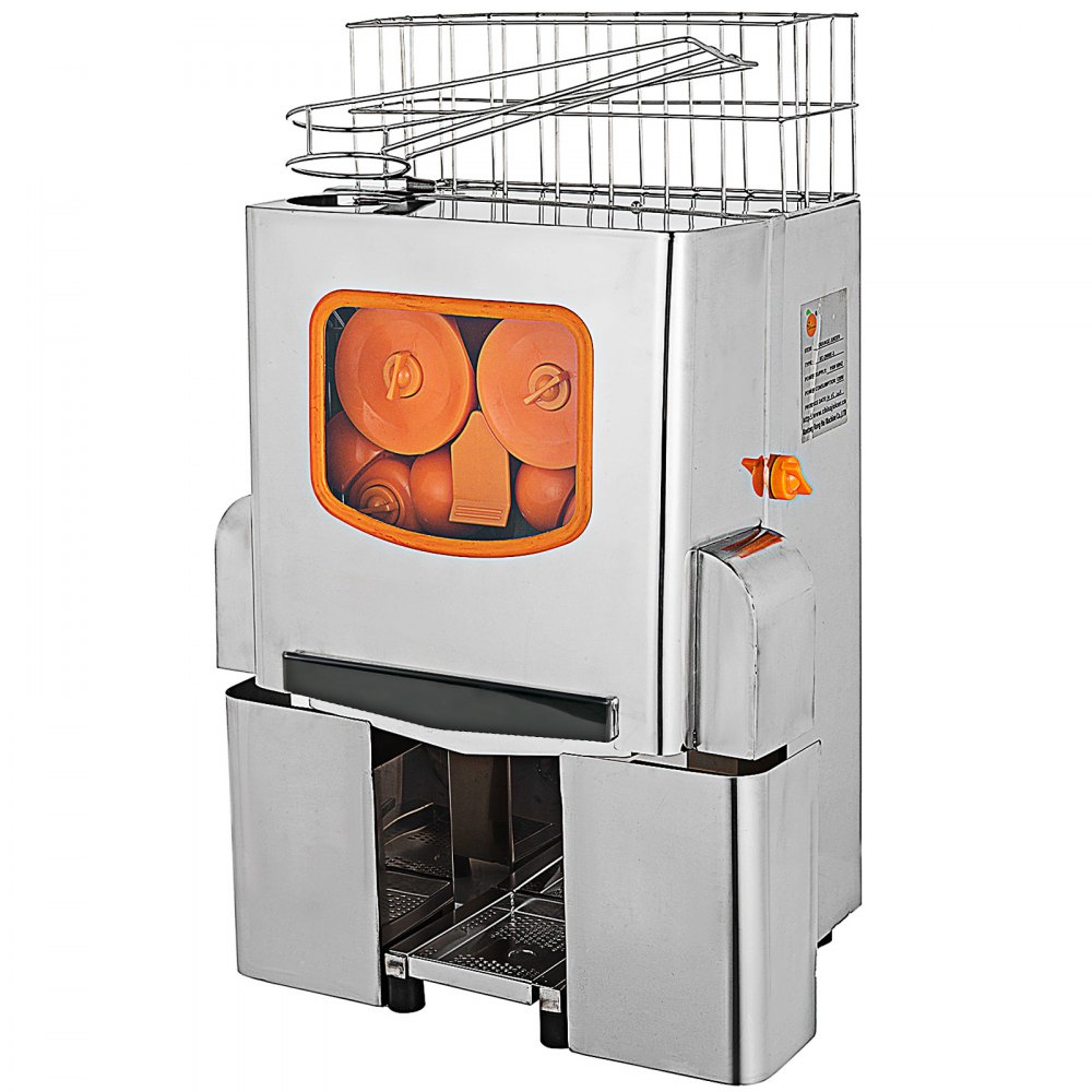 VEVOR Máquina exprimidora comercial, extractor de jugo de 110 V, exprimidor de naranja de 120 W para 22-30 por minuto, máquina eléctrica de jugo de naranja con caja de filtro extraíble, cubierta inoxidable de tanque SUS 304 y dos cubos