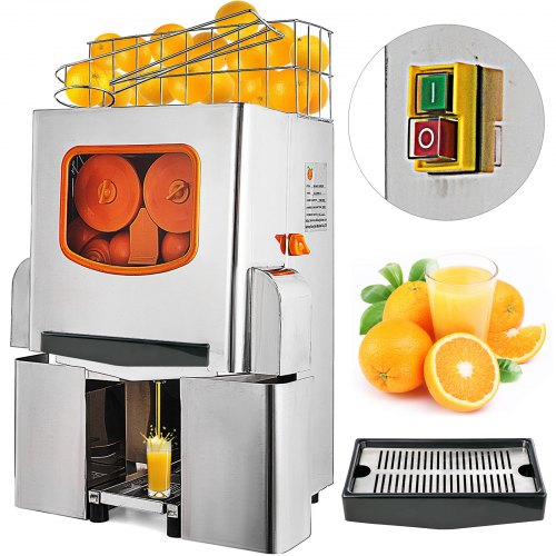 VEVOR Commercial Orange Juicer, with Pull-Out Filter Box, Orange Juice Machine, 20 Oranges Per Minute, Commercial Orange Juice Machine, 120-Watt, Orange Juice Squeezer, with Stainless Steel Cover