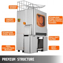 VEVOR kommerciel appelsinjuicemaskine, med udtrækbar filterboks, appelsinjuicemaskine, 20 appelsiner pr. minut, kommerciel appelsinjuicemaskine, 120 watt, appelsinjuicepresser, med låg af rustfrit stål