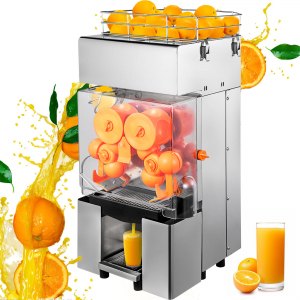 VEVOR Commercial Juicer Machine, 110V Automatic Feeding Juice Extractor, 120W Orange Squeezer for 20-30 per Minute, with Pull-Out Filter Box SUS 304 Tank PP Cover and Two Peel Collecting Buckets | VEVOR US