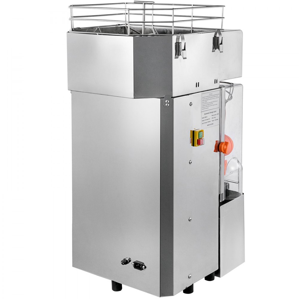 Exprimidor comercial VEVOR, extractor de jugo automático de 110 V, 120 W, capacidad de 20 a 30 zumos por minuto, con caja de filtro extraíble, tanque SUS 304, cubierta de PP y dos cubos recolectores de cáscara.