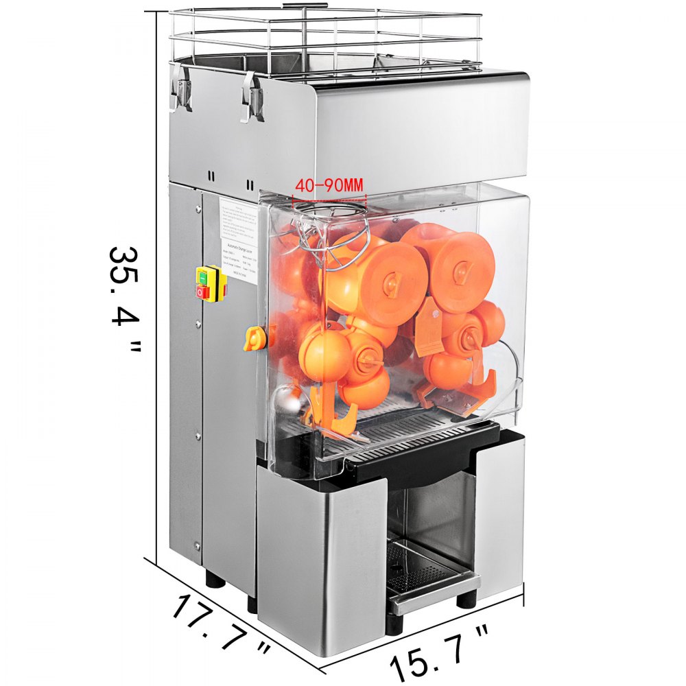 Exprimidor comercial VEVOR, extractor de jugo automático de 110 V, 120 W, capacidad de 20 a 30 zumos por minuto, con caja de filtro extraíble, tanque SUS 304, cubierta de PP y dos cubos recolectores de cáscara.