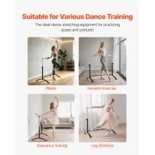 4Ft Ballet Barre Freestanding Portable Fitness Dance Bar Height Adjustable