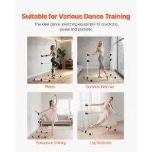 4Ft Ballet Barre Freestanding Portable Fitness Dance Bar Height Adjustable