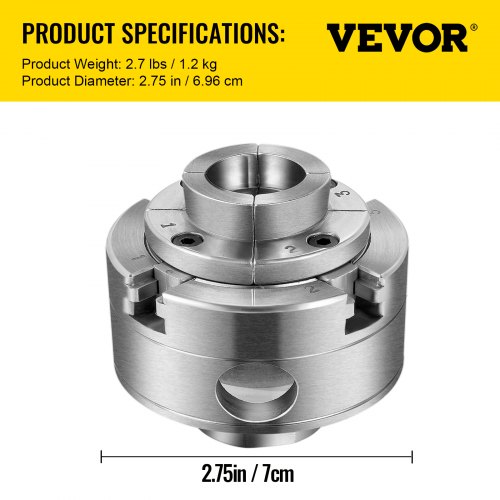 VEVOR Lathe Chuck, 2.75" Woodturning Lathe Chuck, 4-Jaw Wood Lathe Chuck, 1In x 8TPI Thread Mini Lathe Chuck, Precision Self-Centering Woodturning Chuck Jaws, Wood Lathe Accessories for Bowls Vases