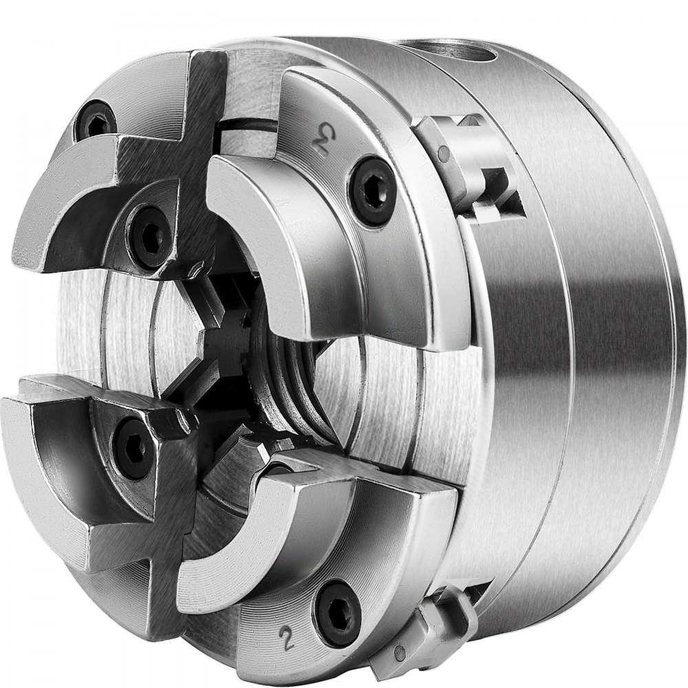 VEVOR wood lathe chuck with four jaws for secure grip on wood pieces.