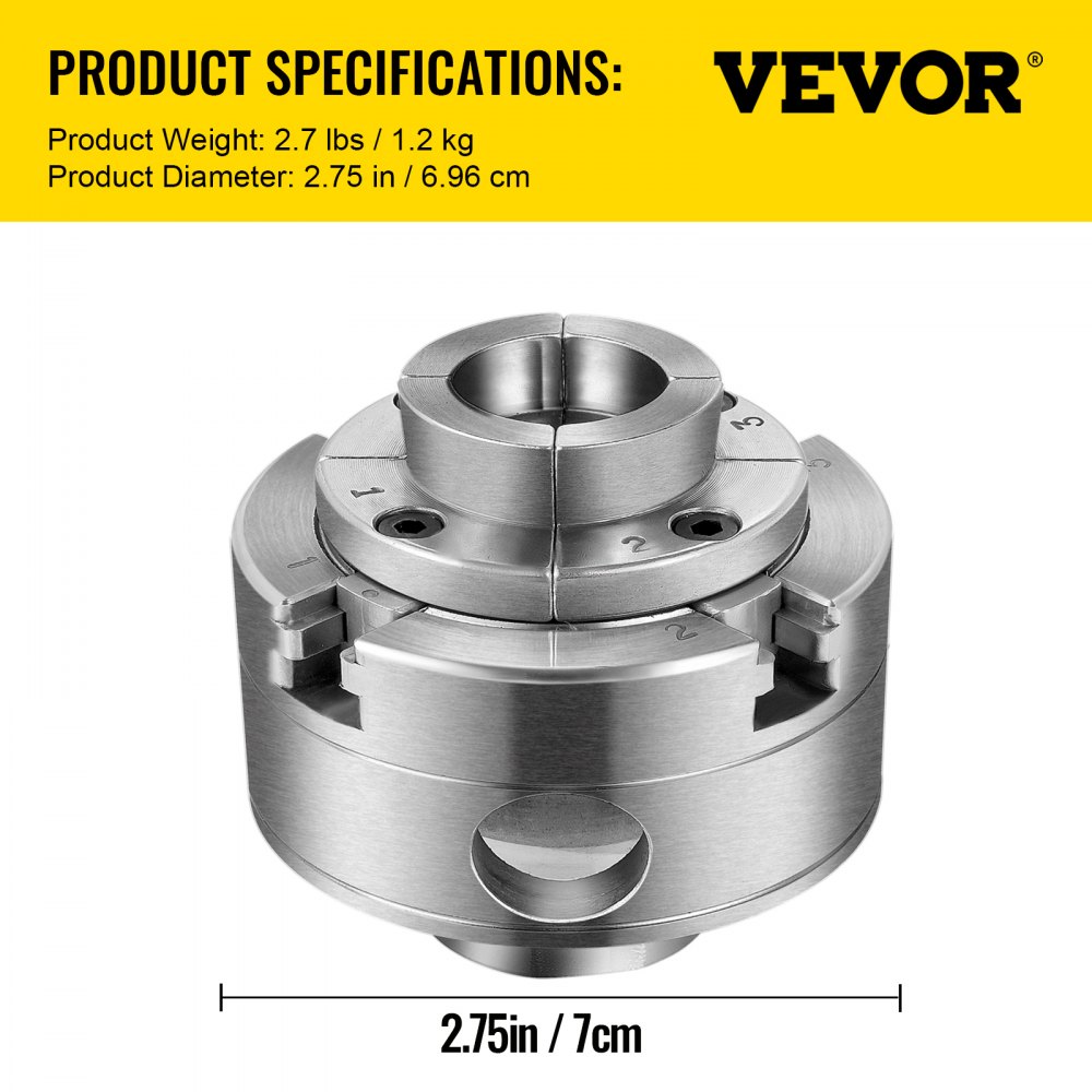 VEVOR 2.75-Inch Wood Lathe Chuck, 4-Jaw Precision Self-Centering Keyed Lathe Chuck Set, 1-Inch x 8TPI Thread Mini Lathe Chuck, Woodturning Chuck Jaws, Wood Lathe Accessories for Bowls Vases