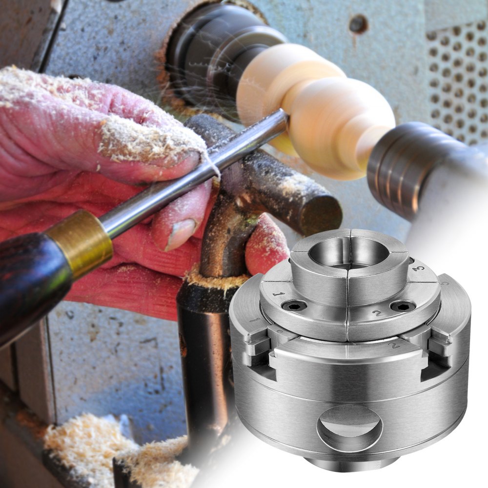 VEVOR 2.75-Inch Wood Lathe Chuck, 4-Jaw Precision Self-Centering Keyed Lathe Chuck Set, 1-Inch x 8TPI Thread Mini Lathe Chuck, Woodturning Chuck Jaws, Wood Lathe Accessories for Bowls Vases