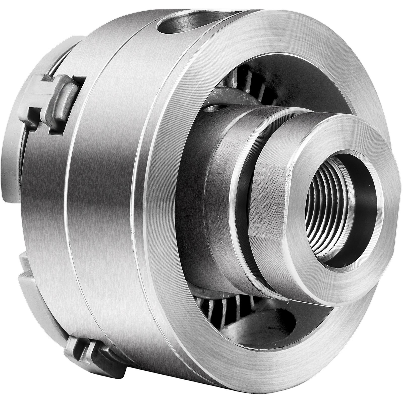 VEVOR wood lathe chuck, precision-engineered, close-up view of metal components.