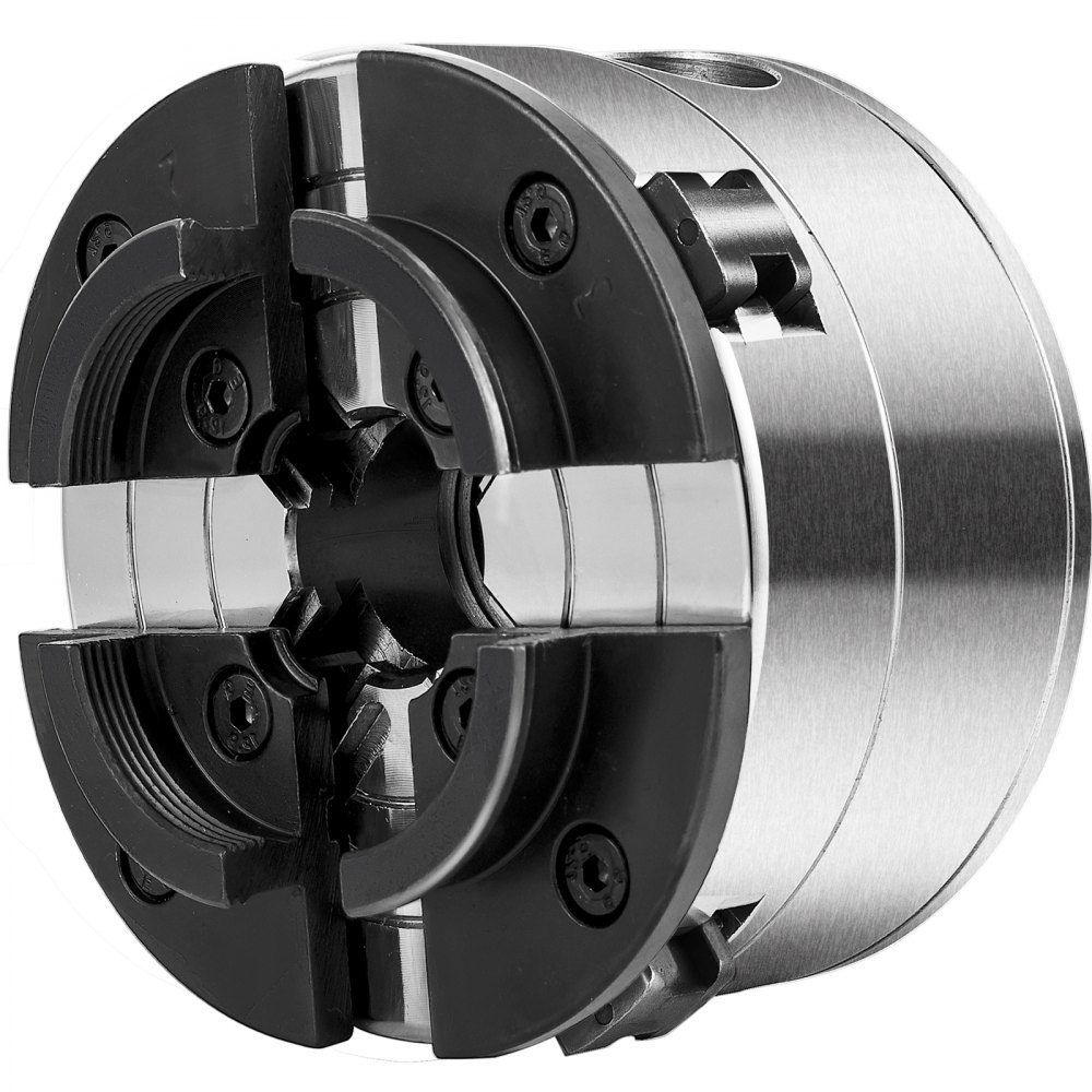 VEVOR wood lathe chuck with four jaw design and metallic finish.