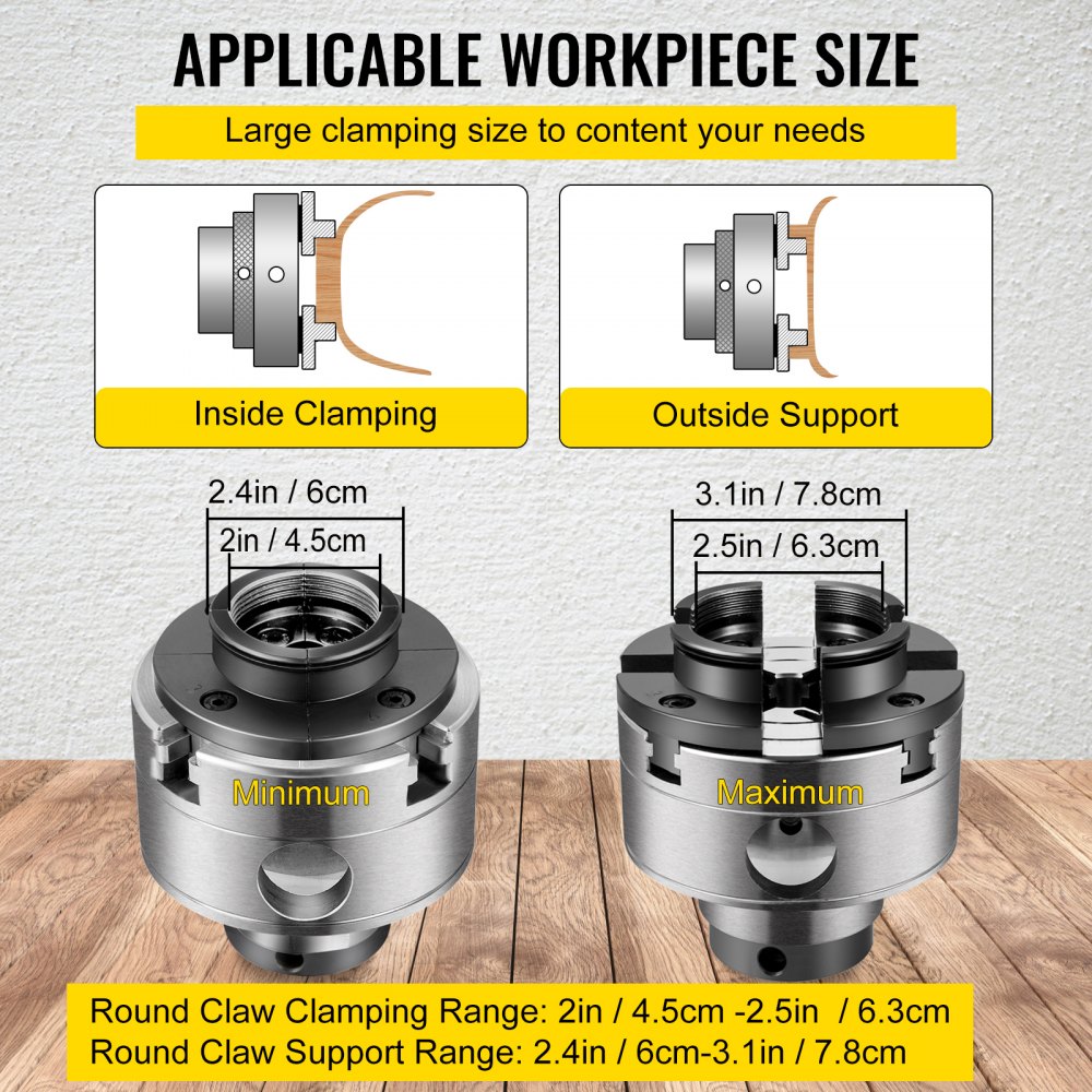 VEVOR Wood Lathe Chuck, 3.75" Woodturning Chuck, 4-Jaw Gear Chuck, 1In x 8TPI Thread Mini Key Chuck, Precision Self-Centering Woodturning Chuck Jaws, Wood Lathe Accessories for Bowls Vases