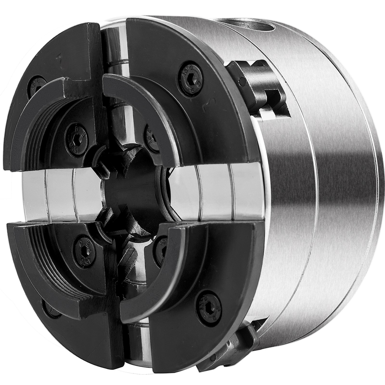 VEVOR wood lathe chuck with four jaw design and metallic finish.