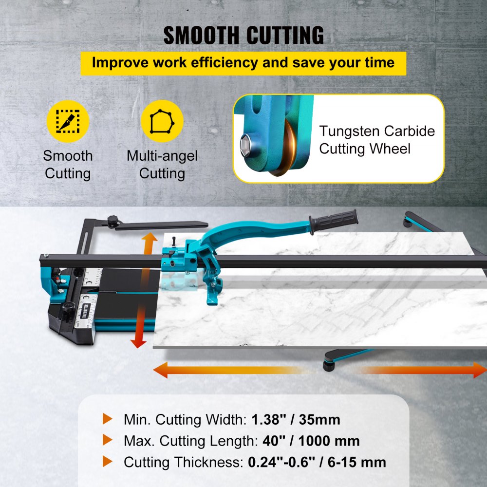 VEVOR 40 Inch Tile Cutter Single Rail Double Brackets Manual Tile Cutter 3/5 in Cap with Precise Laser Manual Tile Cutter Tools for Precision Cutting (40 Inch)