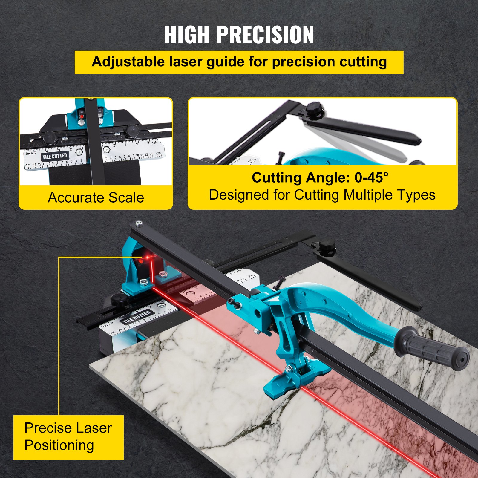 VEVOR 40 Inch Tile Cutter Single Rail Double Brackets Manual Tile Cutter 3/5 in Cap with Precise Laser Manual Tile Cutter Tools for Precision Cutting (40 Inch)
