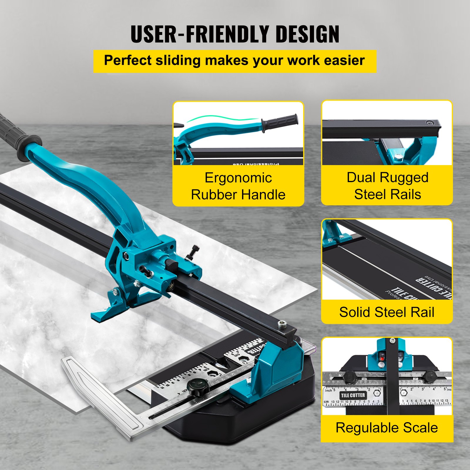 VEVOR 39 Inch Tile Cutter Single Rail Manual Tile Cutter 3/5 in Cap w/Precise Laser Positioning Manual Tile Cutter Tools for Precision Cutting