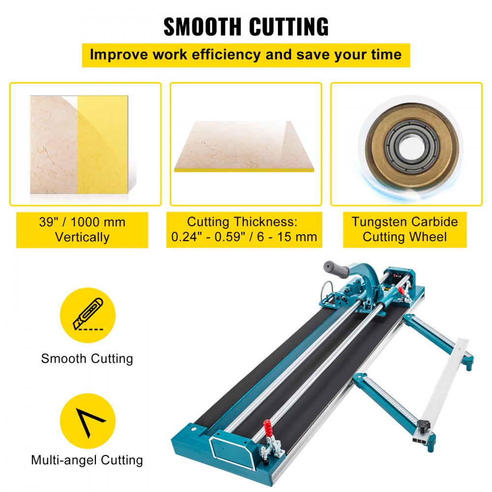 VEVOR 39Inch/1000mm Tile Cutter Double Rail Manual Tile Cutter 3/5 in Cap w/ Precise Laser Positioning Manual Tile Cutter Tools with Infrared Ray Device