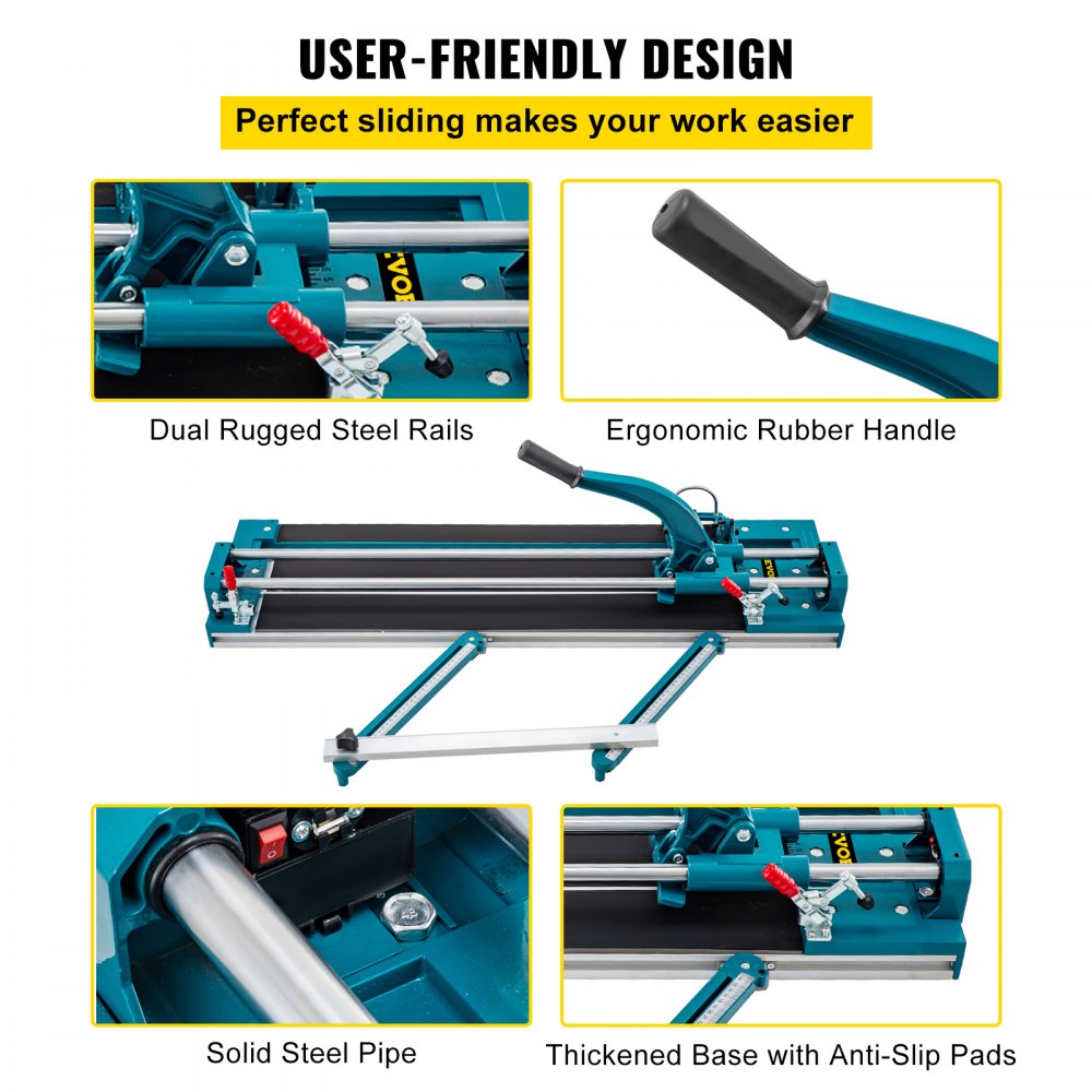 VEVOR 39Inch/1000mm Tile Cutter Double Rail Manual Tile Cutter 3/5 in Cap w/ Precise Laser Positioning Manual Tile Cutter Tools with Infrared Ray Device