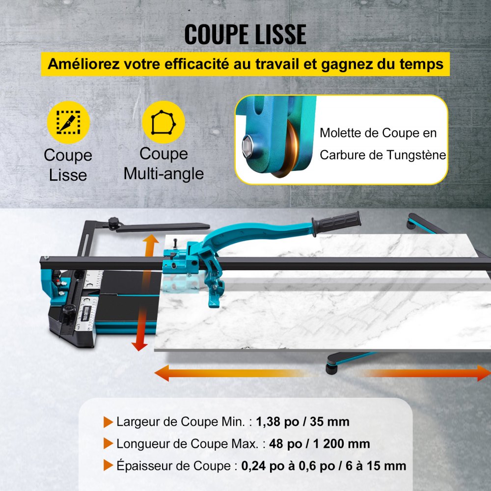 VEVOR Tile Cutter, 48 Inch Manual Tile Cutter, Tile Cutter Tools with Single Rail & Double Brackets, 3/5 in Cap with Precise Laser Guide, Snap Tile Cutter for Precision Cutting Porcelain Tiles Industr